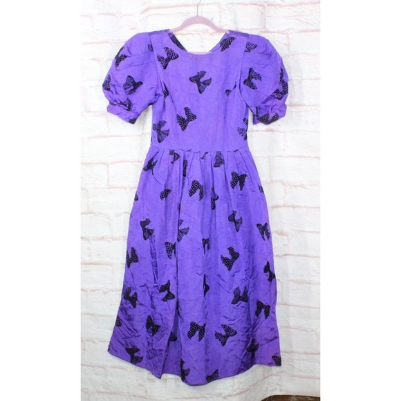 karin stevens Dresses & Skirts - Vintage Karin Stevens Blue Acetate Bow Puff Sleeve Fit and Flare Dress Size 6